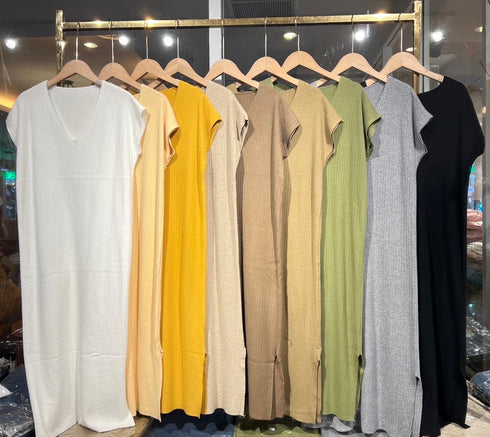 Ladies Casual Knitted V-neck Long Dress